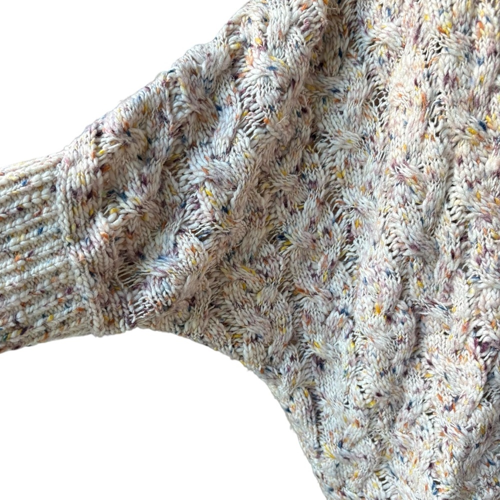 Free People Under The Mistletoe Cable Knit Boxy Sweater Ivory Combo, Sz L - Picture 9 of 16
